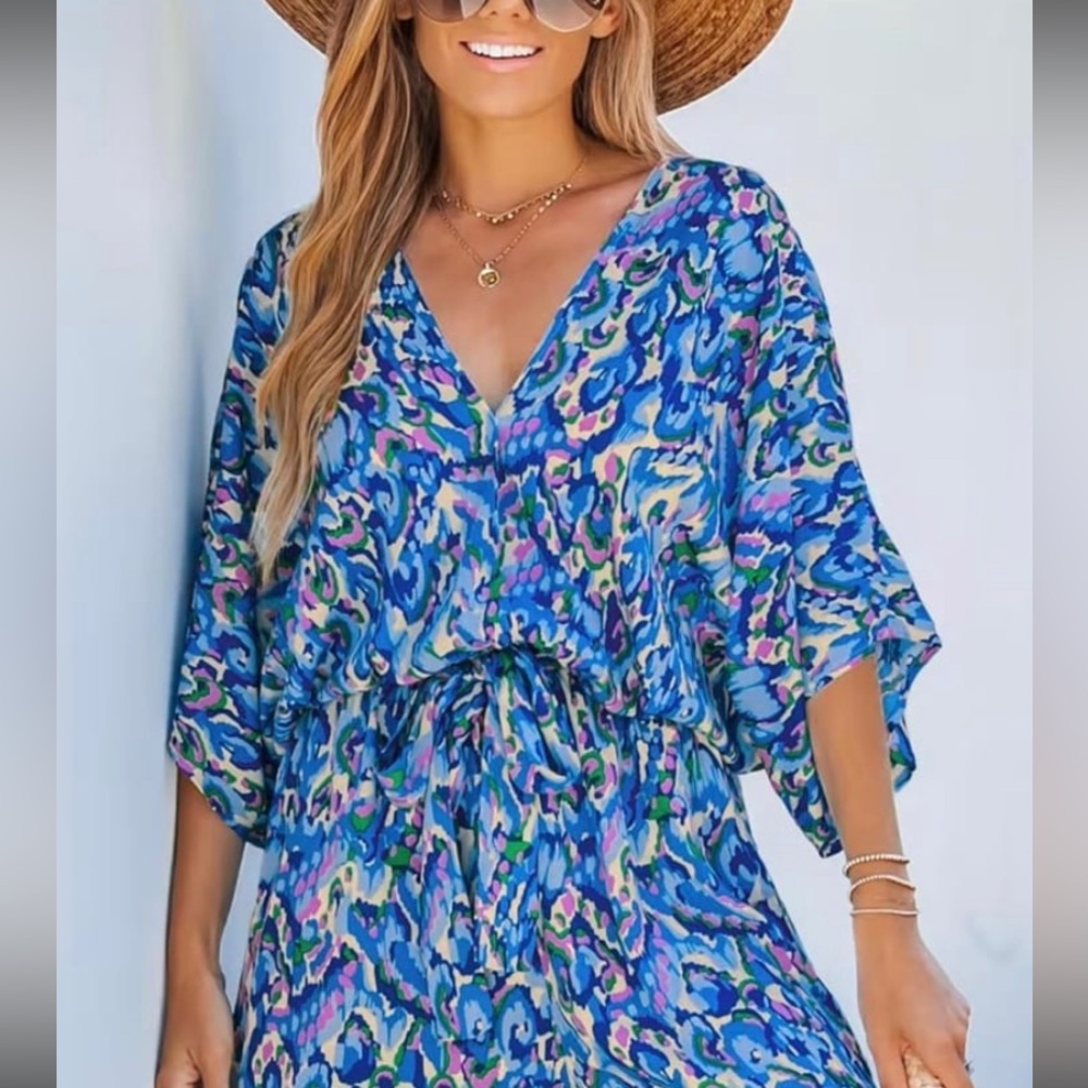 CUPSHE Romper Abstract Blue- XL - Picture 2 of 10